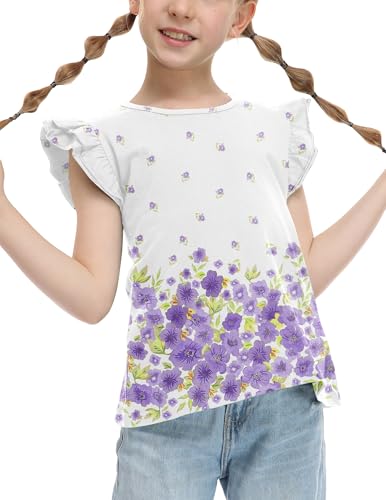 Image of Arshiner Girls Shirts Ruffle Short Sleeve Summer Cute Casual Crewneck Tops Blouse Tee