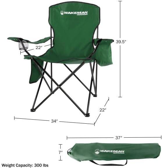 Miniatura 3 de Wakeman - Silla de campamento  Silla plegable de capacidad de 300 libras con portavasos y enfriador integrado, silla de campamento o playa