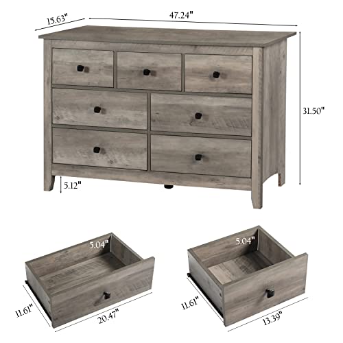 Vikiullf-7-Drawer-Dresser-Wooden-Bedroom-Dresser-Gray-Storage-Drawers-Cabinet-for-Bedroom-Living-Room-Farmhouse-Dresser-Organizer-Rust-Chest-of-Drawers Vikiullf 7 Drawer Dresser Wooden Bedroom Dresser Gray Storage Drawers Cabinet for Bedroom Living Room Farmhouse Dresser Organizer Rust Chest of Drawers