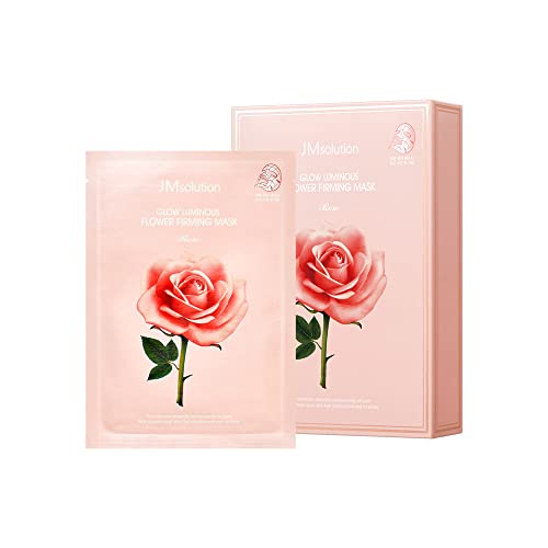 Jmsolution Glow Luminous Flower Firming Mask Rose - Korean Skincare Facial Mask - Rosewater And 3 Types Of Flower Extracts-Nourshing Moisturizing - 10 Sheets For All Skin Type #TOP10