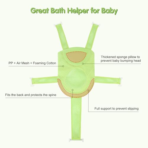 Image of Colorlife Baby Bath Seat Support Net Infant Bathing Seat Support Mat, Adjustable Comfortable Non-Slip Five-Pointed Baby Shower Net Bathtub Sit Up Mesh for Newborn 0-12 Months-Grass Green(No Bathtub)