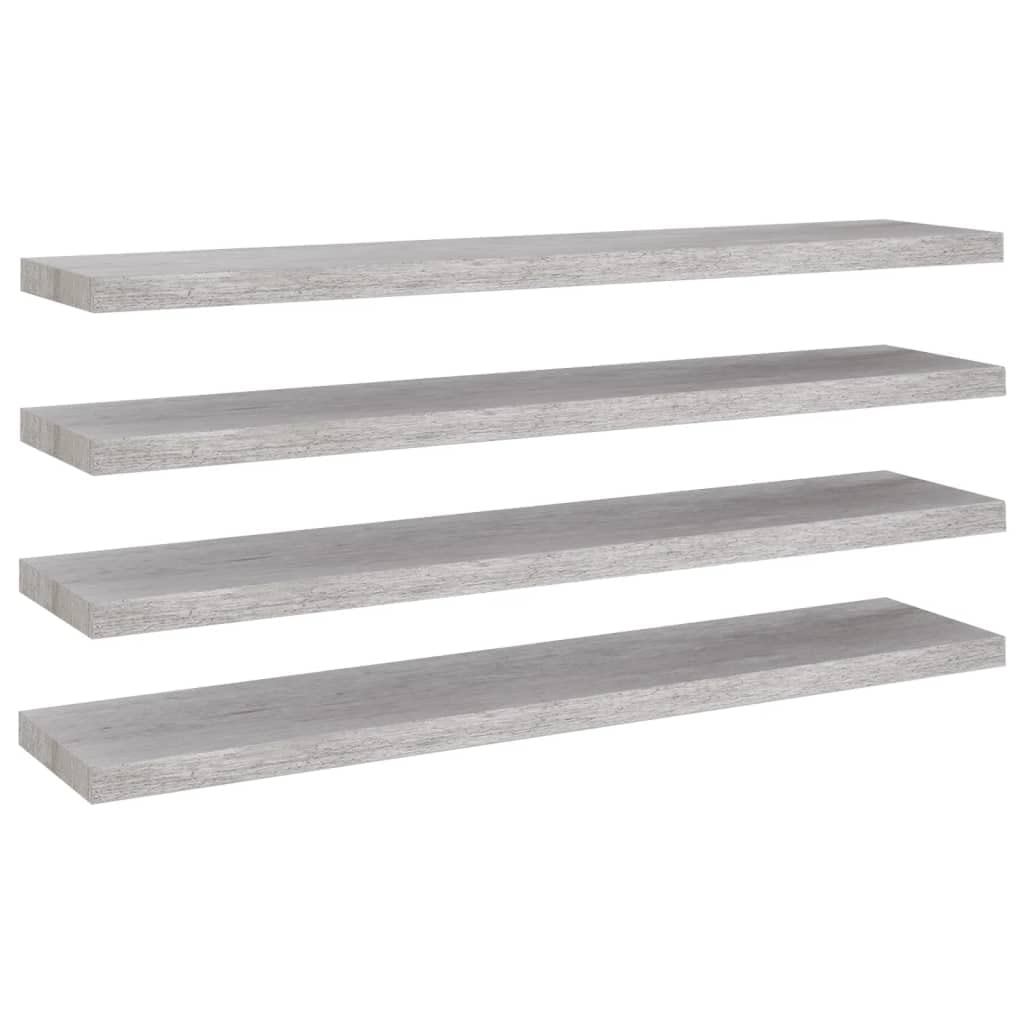Mensole Moderne 4 Pezzi, Scaffali Sospesi in MDF Grigio Cemento, Design a Montaggio Invisibile per Soggiorno o Ufficio, 120 x 23.5 x 3.8 cm