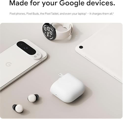 Image of Google 45W C-Type Rapid Fast Charger Adapter for Pixel 9 Pro XL | 9 Pro Fold | 9 Pro | 9 | 8 Pro | 8 | Phone 2 | 2a Plus |Laptop | Chrome Book | Tablet | Buds & USB C Devices Quick Charge 45 w, White