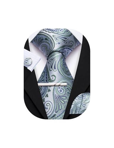 Image of YOHOWA Mens Ties Set Wedding Paisley Neckties with Handkerchief Cufflinks Formal Business