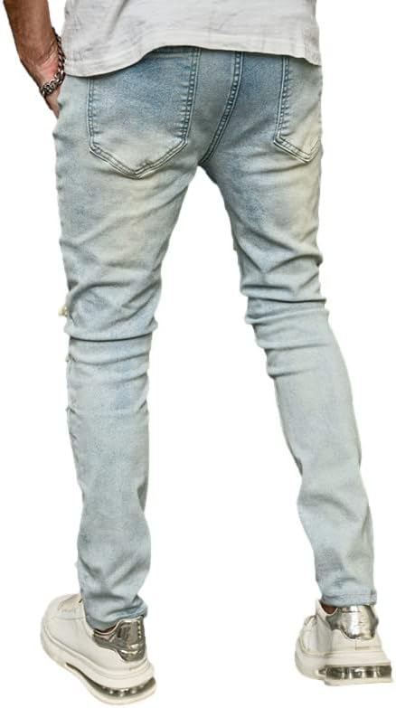 Miniatura 5 de Jeans ajustados para hombre de pierna recta, pantalones vaqueros ajustados elásticos impresos para hombre