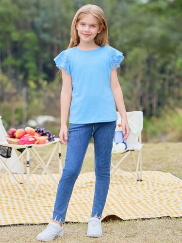 Image of Imily Bela Girls Ruffle Sleeve Shirts Crewneck Eyelet Tops 4-15 Years