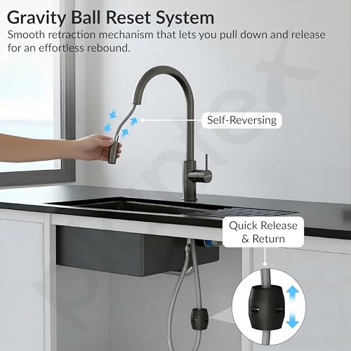 Image of Plantex Pull-Down Kitchen Sink Tap /304 Stainless Steel Sink Tap for Kitchen Basin with 360⁰ Swivel Spout /Kitchen Sink Faucet- (1062, Grey)