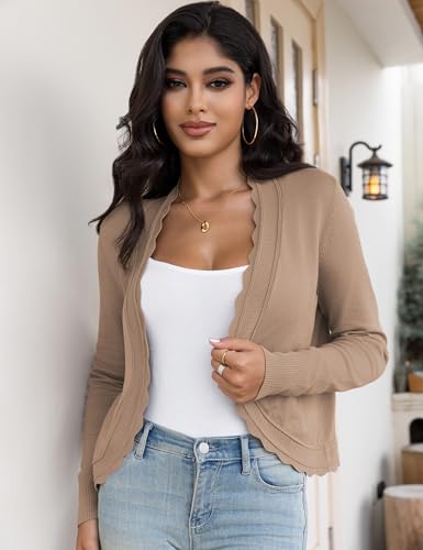 Image of OmicGot Women's Long Sleeve Cardigan Sweaters Open Front Cropped Bolero Shrugs for Dresses S-XL