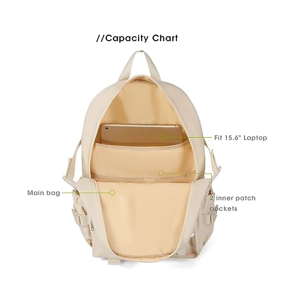 cotmcor Kawaii Backpack for Girls, Cute Aesthetic Backpack for School, Kawaii Bookbag with Pins Accessories and Pendant, Beige - Image 6