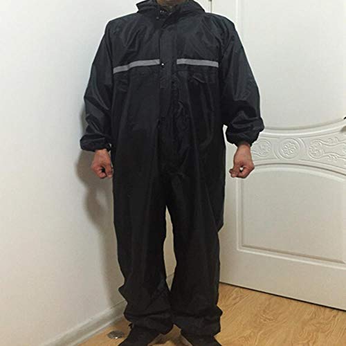 Sesame 1PCS Waterproof Windproof Conjoined Raincoats Overalls Electric Motorcycle Fashion Raincoat Men And Women Rain Suit Rainwear,Black,XXL