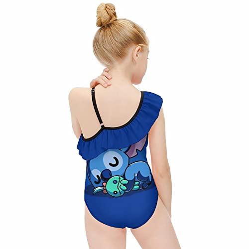 Girls Cartoon One Piece Swimsuits Cute Ruffle Bathing Suits Quick Dry Novelty Graphic Swimwear For 10-12Y（150Cm） #TOP5