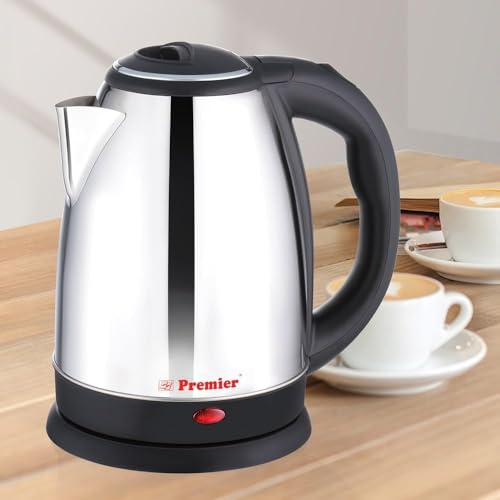 Image of Premier Sizzle Stainless Steel Electric Kettle with Stainless Steel Body | 1.5 litre | Used for Boiling Water, Making Coffee and Tea Varieties, Noodles, Soups | 360 Swivel Power Base | Auto Cut Off