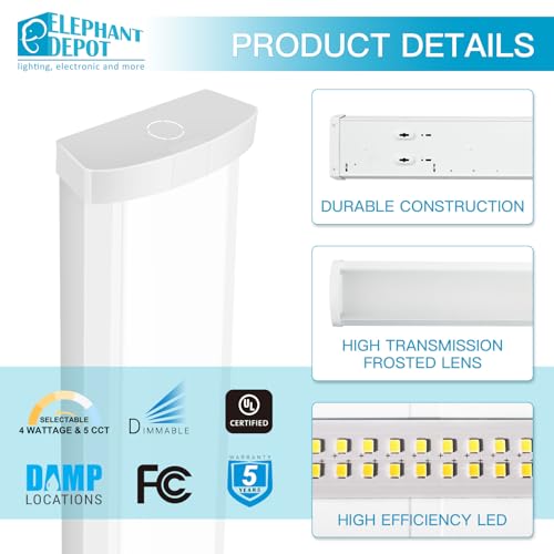 Image of 4PK 4FT LED Wraparound Light, 48 Inch Garage Ceiling Lights, 24 /31 /38 /46W, 5500LM, 3000-6500K 5CCT, 120-277V Hardwired 4FT Led Light Fixtures for Garage, Workshop,Closet,Shop,UL(0-10 v dimming!)