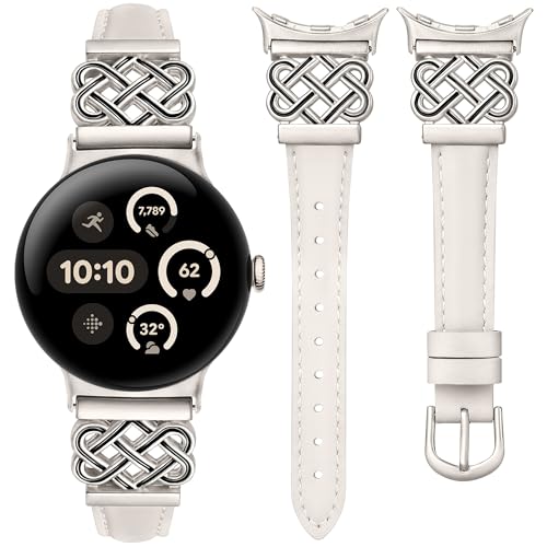 Image of TOYOUTHS Slim Leather Band Compatible with Google Pixel Watch 4 3 41mm /Pixel Watch 2 1 Band Women, Celtic Metal Dressy Thin Fashion Designer Premium Leather Strap for Google 4 3 2 1 Smartwatch