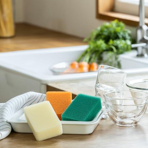 Image of Kamenoko Sponge Do - Set of 2 - Cream - Square - Kitchen Sponges for Cleaning Dishes and Pans - Odor-Resistant - Made in Japan