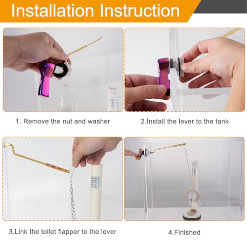 Image of Hibbent Universal Metal Side Mount Toilet Handle Replacement Kit, Rainbow | Solid Brass Toilet Flush Tank Lever with Stainless Steel Adjustable Flapper Chains, Side Tank Toilet Handle for Most Toilets