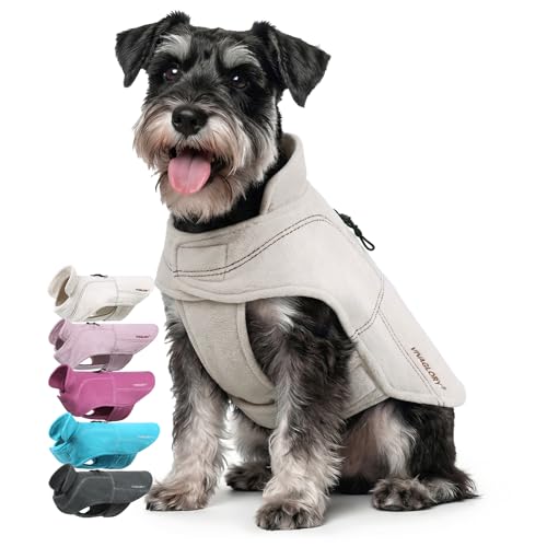 VIVAGLORY Softpad Wintermantel Hund, Hundemantel Fleecemantel Hund, Fleecejacke mit Bauchschutz, Fleece Reflektierend Verstellbar Softshell, XXS, Beige
