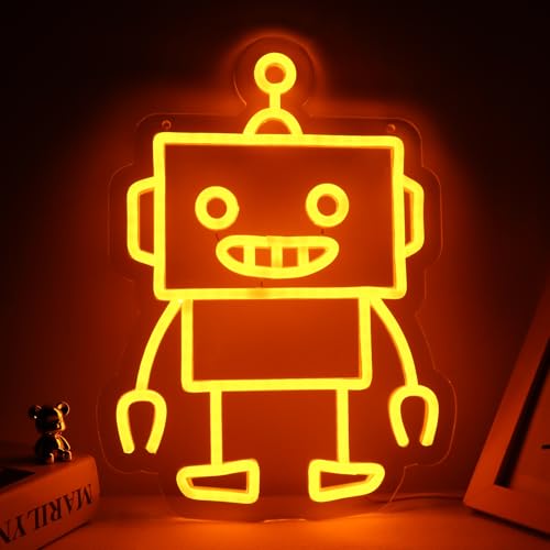 Image of Robot Neon Signs Robot LED Neon Light Decor for Game Room, Baby Living Room,Kids Room,Party,Birthday,Christmas Signs for Boys,Kids Gift13.8 * 10.1 Inch