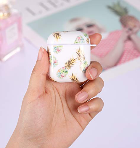 Hamile Compatible with Airpods Case Cover Cute Protective Case for Apple Airpods 2 & 1, Fadeless Pattern Shockproof Hard Case Cover with Portable Keychain for Girls Women Men - Colorful Pineapples