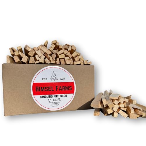 Himsel Farms Firewood Kindling, Pine, 7.5in Length x 0.5in Diameter, 1/3 Cu Ft Box, for Indoor or Outdoor Use
