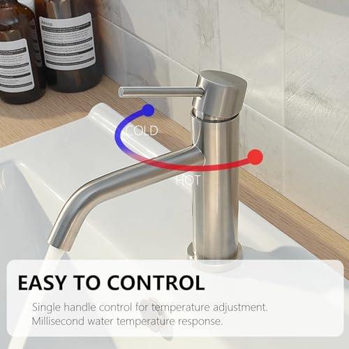 BATHLAVISH Bathroom Sink Faucet Brushed Nickel Single Hole Single Handle Modern Vanity Lavatory Mixer Tap RV Deck Mounted with Pop Up Drain with Overflow Combo by BATHLAVISH - Image 3