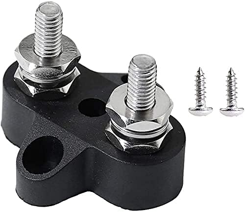 Gerguirry Battery Power Distribution Terminal Block Set [Max 48V DC 80 Amp] [1/4" M6 Dual Studs/Bus Bar] Positive/Ground Insulated Junction Post for Truck, Car, RV, Boat - Black + Red (2 Pack)