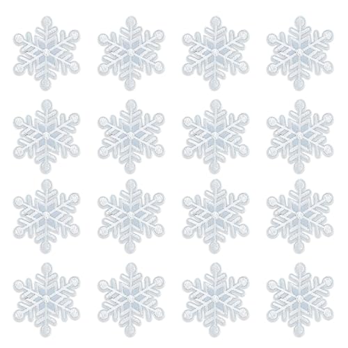 YIPFEN 16 Stück Schneeflocken zum Aufbügeln für Damen Kostüm Karneval Fasching Halloween Silber Bügelbilder Aufnäher Patches für Textilien