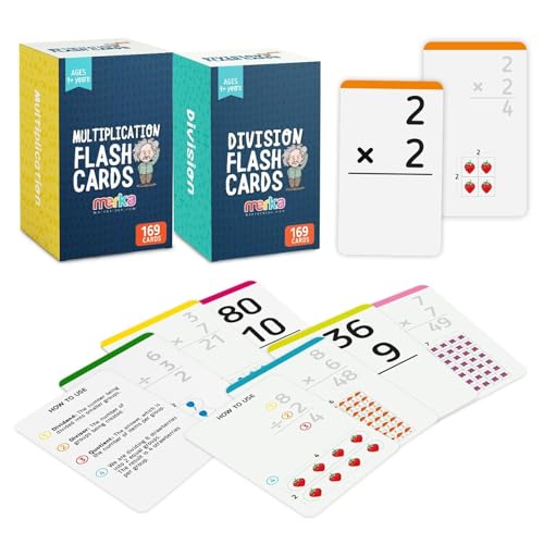 merka Math Flash Cards, 338 Flashcards in Total, Multiplication and Division, Learning Mathematics, Create Game for Kids, Classroom and Homeschool Toys, Ages 4-14, 2 Sets with 169 pcs Each