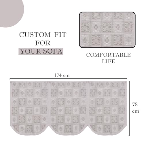 Image of Kuber Industries (Set of 6) Stylish & Durable Cotton Sofa Covers 3 Seater | Washable Sofa Protector /Mat | Suitable Slipcover for Living Room & Office | Square Flower - White