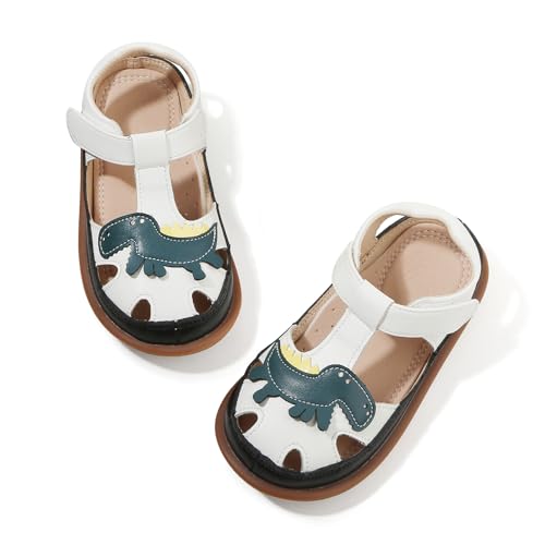 Image of Toddler Boys Closed Toe Sandals, Breathable Leather Kids Sandals with Dinosaur Pattern