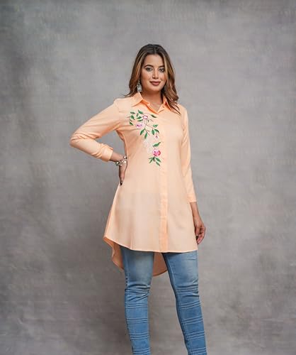 Image of Casual Full Sleeve Hand Embroidery Rayon Women's Long Shirt
