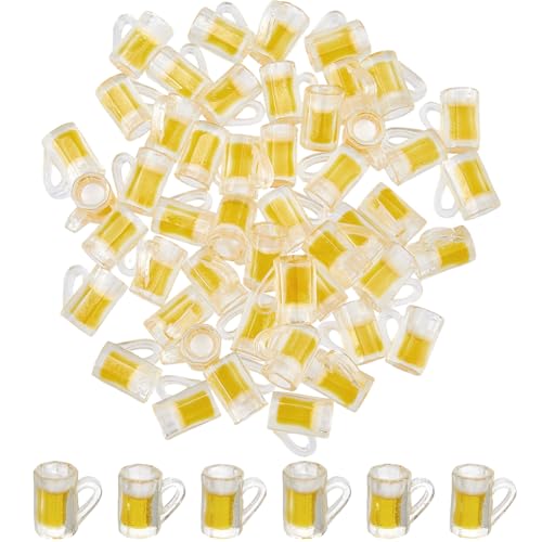 DICOSMETIC 50Pcs Mini Beer Mug Plastic Dollhouse Miniature Beer Cup Tiny Beers Charm Yellow Artificial Drink Mug Realistic Beers Practical for Adult Jewelry Making Keychain Micro Landscape Ornament