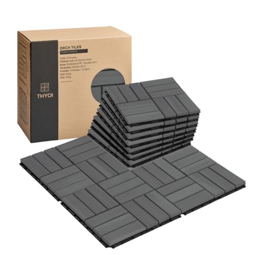 Premium Deck Tiles, 10 Pcs Patio Flooring - Dark Grey - Crossed Pattern