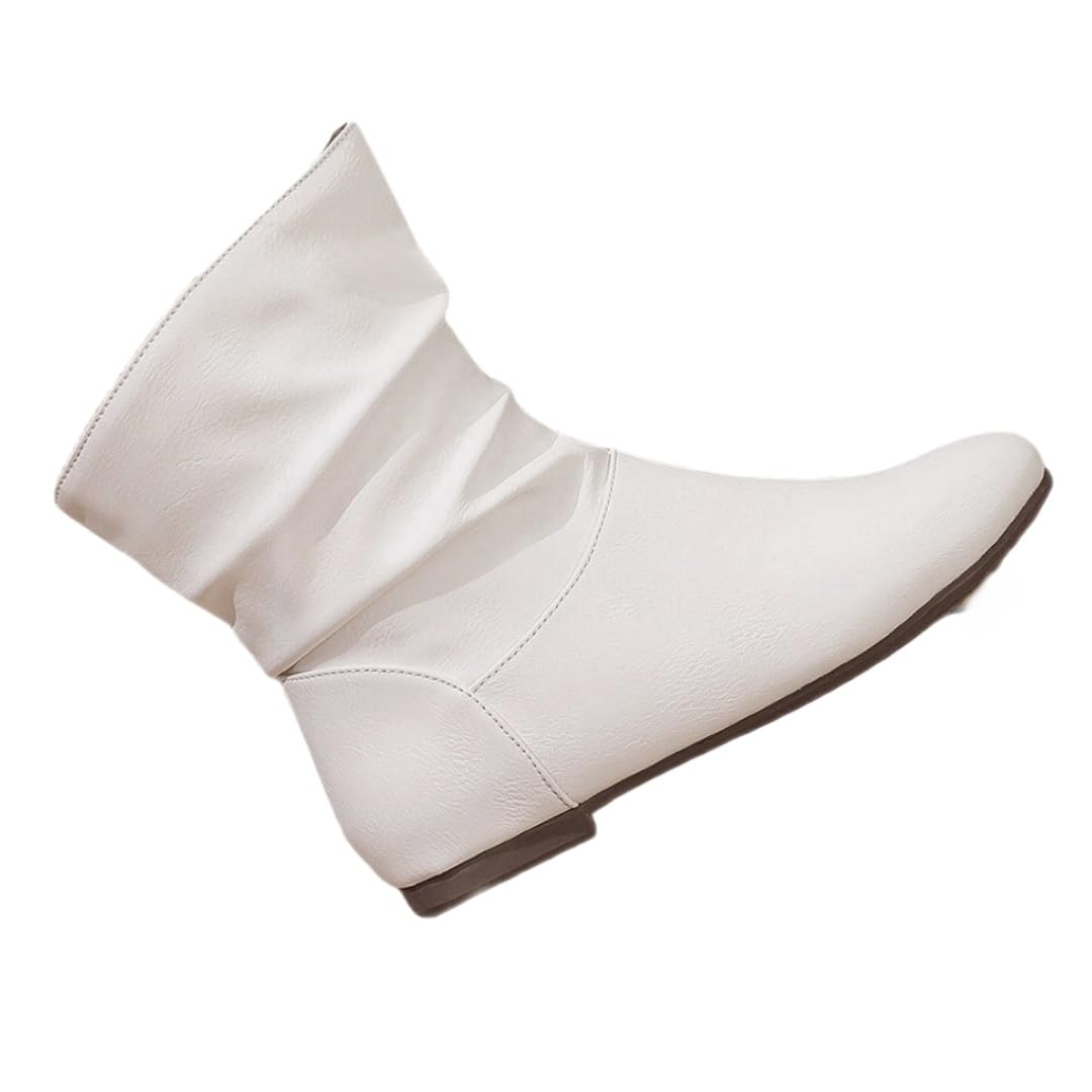 Womens Slouchy Leather Ankle Boots Low Heel Booties Outdoor Comfy Casual Waterproof Classic Winter Riding Boots Vintage Round