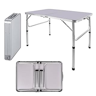Bowose 90cm x 60cm Folding Camping Picnic Table Adjustable Height 37/67cm Aluminum Frame Heavy Duty 66lbs Capacity, 7.7lb Lightweight Portable Outdoor Aluminium Folding Table 3FT Dinning Table