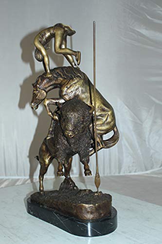 Estatua de bronce búfalo y caballo estilo Remington 20" H x 14" L x 6" W miniatura 5