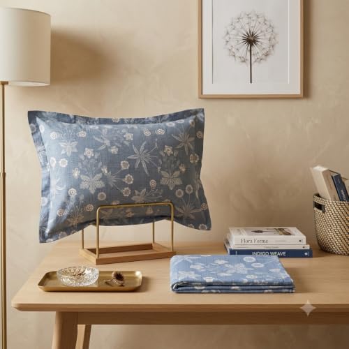 Image of Linen Home Cotton Percale Flat Bedsheet Set Single Size Floral Blue