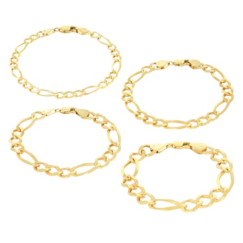 Nuragold 10K Real Yellow Gold Solid Figaro Link Chain Bracelet 7