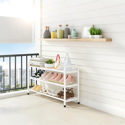 Image of KANAV 3-Tier Expandable Shoe Rack, Heavy Duty Adjustable Metal Shoe Organizer for Closet & Entryway, Freestanding, Tool-Free Assembly, White