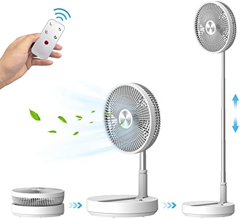 Foldable Portable fan, 7200mAh Battery Operated Table Fan, Height Adjustable Pedestal fan, Auto-Oscillating Desk Fan, Remote Control Standing Fan, Portable Fans for Bedroom,Travel, Home, Office 9.84*4.5*9.84