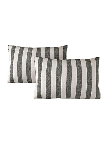 Image of 180 TC Pillow Cover Set of 2 | Pillow Cover Cotton 100% | Pillow Cover Set of 2 King Size | Wrinkle Free & Fade Resistance | Striped Pattern | Standard Size | All Season Use (Hit Grey)