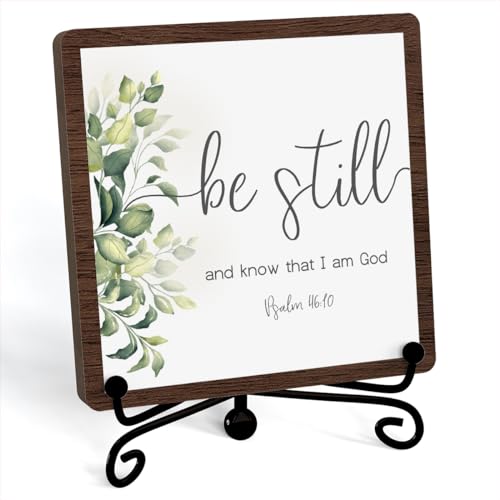 Be Still And Know That I Am God Table Sign Farmhouse Bathroom Decor Eucalyptus Desk Decor For Living Room Home Office Mantle Coffee Bar Bookshelf Kitchen Entryway (C10)