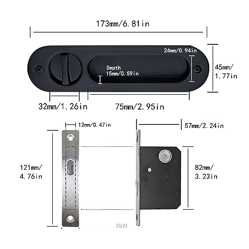 betensh 173mm Pocket Door Lock Pocket Door Handle with Key Sliding Door Lock Keyed Recessed Pocket Handle with Mortise Hook for Wooden Door Brushed Black - Image 4