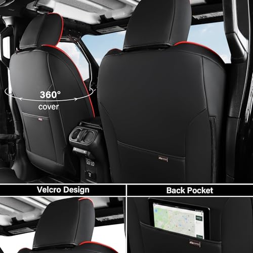 Image of Coverado Seat Covers 4 Door for Jeep Wrangler, 2PCS Leather Car Seat Cover for Jeep Wrangler Vehicle Accessories Custom Fit for 2018-2026 Jeep Wrangler Seat Covers 2-Door /4-Door(Red)