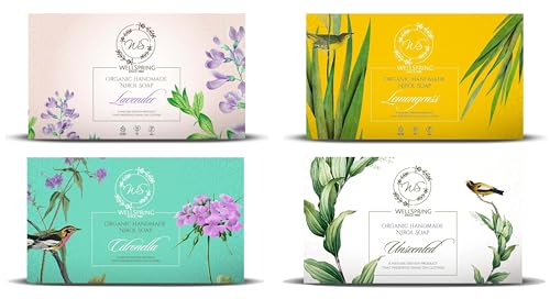 Image of Wellspring (Pack 4) Nirol Natural Washing Laundry Soap Bar| Veg, Organic and Chemical Free| Baby Safe| for Sensitive Skin|Citronella, Lemongrass, Lavender, Unscented Fragrance (480 Grams)