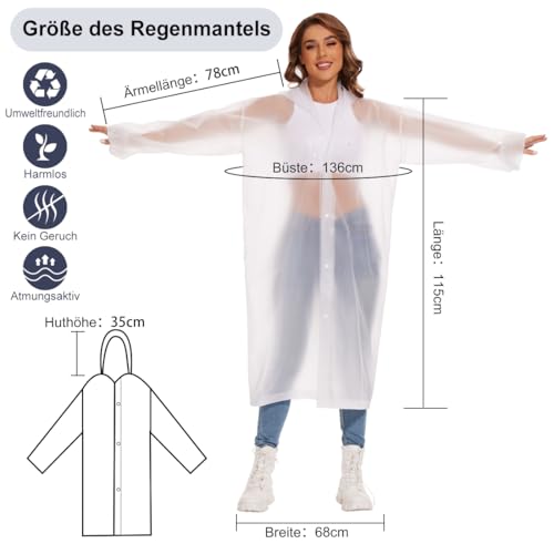 2 Stück Regenponcho Damen Herren,Wasserdicht Transparent Regenjacke Regencape mit Tunnelzug Kapuze Eva Travel Faltbar Regen Poncho Regenmantel für Wandern Radfahren Camping Festival und Reisen