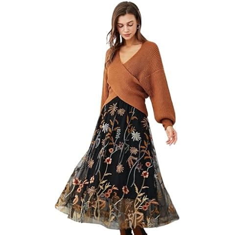 Chicwish Floral Embroidered Tulle Midi Skirt Cover