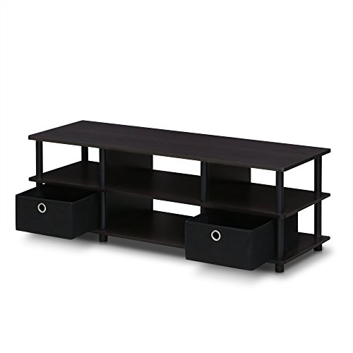 Image of Furinno ECON TV Stand, 3-Tier Entertainment Center with Shelf, TV Console with Storage Bins, Open Frame for Cable Management, Toolless Assembly, for Living Room, Bedroom, Espresso