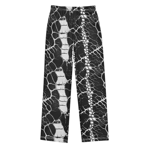 Boys' Pants Black White Snakeskins Texture Long Bottoms Jogger Pants Elastic Waist Trousers with Pockets S-XL