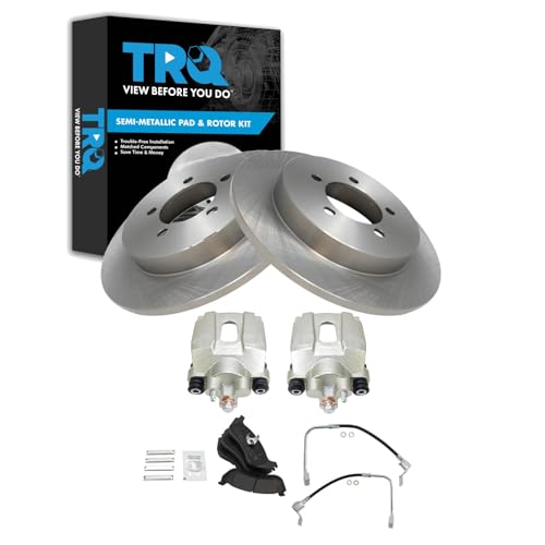 Image of TRQ Rear Brake Pad and Rotor Set Semi Metallic Vented Rotors Calipers Compatible with 2002-2005 Ford Explorer Mercury Mountaineer